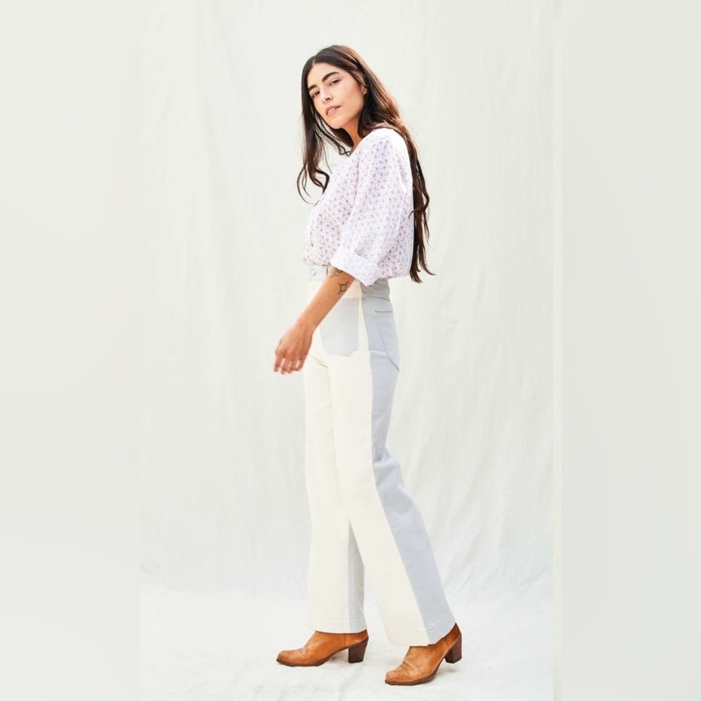 ROLLA'S Two-Tone Wide Leg Jeans in Cream and Light Gray